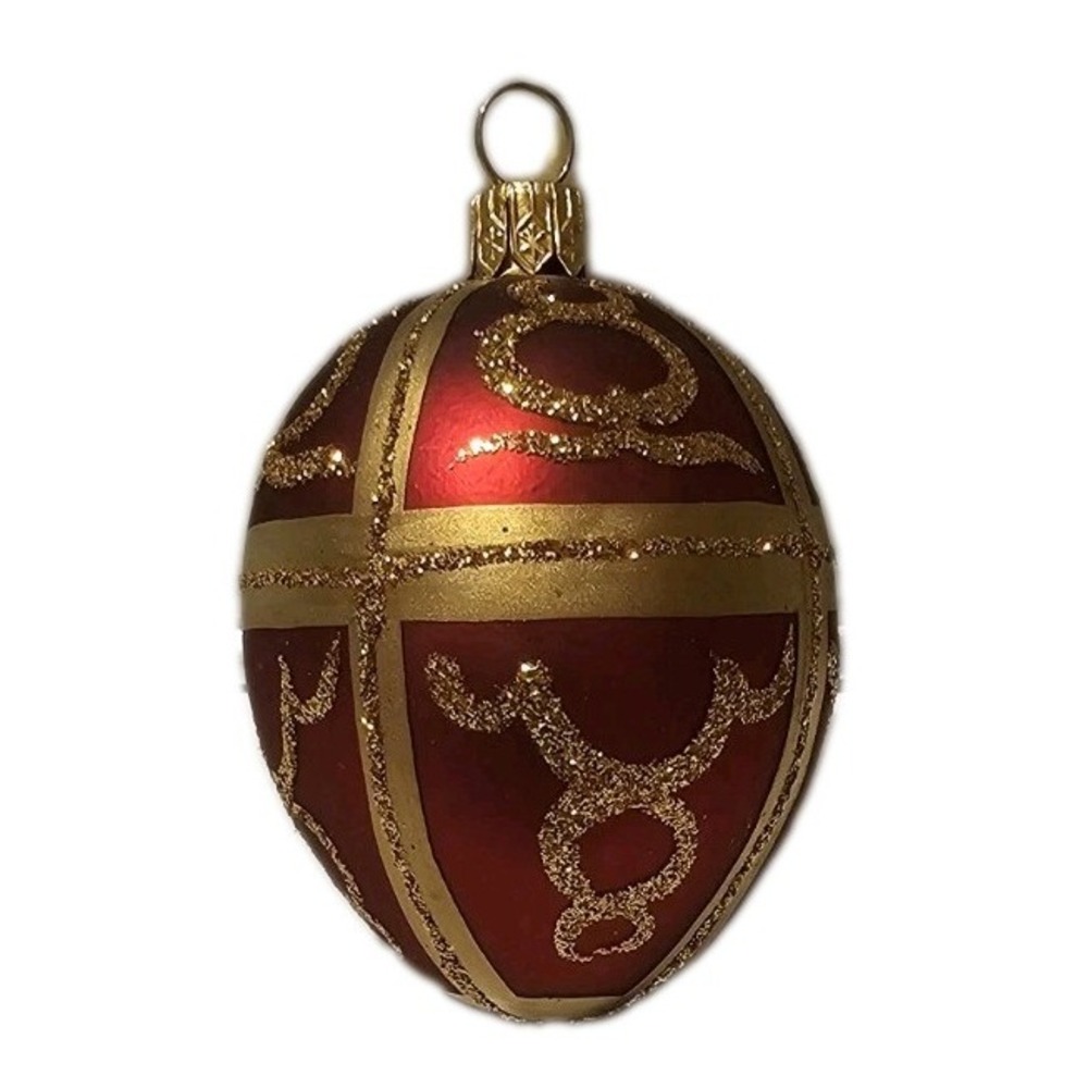 Faberge Inspired Egg Ornament Hand Blown & Painted Glass Made In Poland Red/Gold